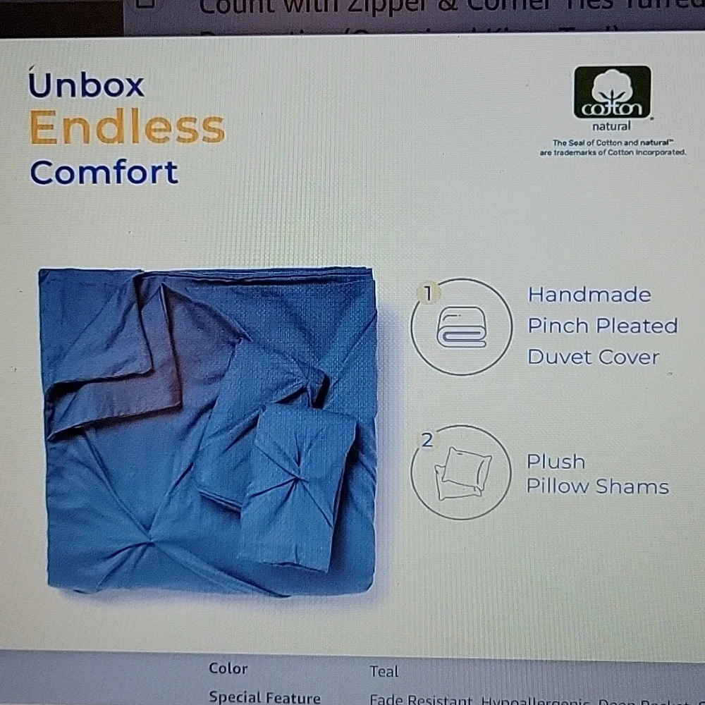THREAD SPREAD King Teal pinch pleated 3 pc Duvet set 600TC Egyptian cotton New…